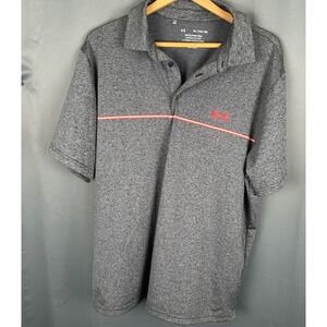 Under Armour Playoff Polo Shirt Men XL Heathered Gray Red Stripe Golf Athleisure